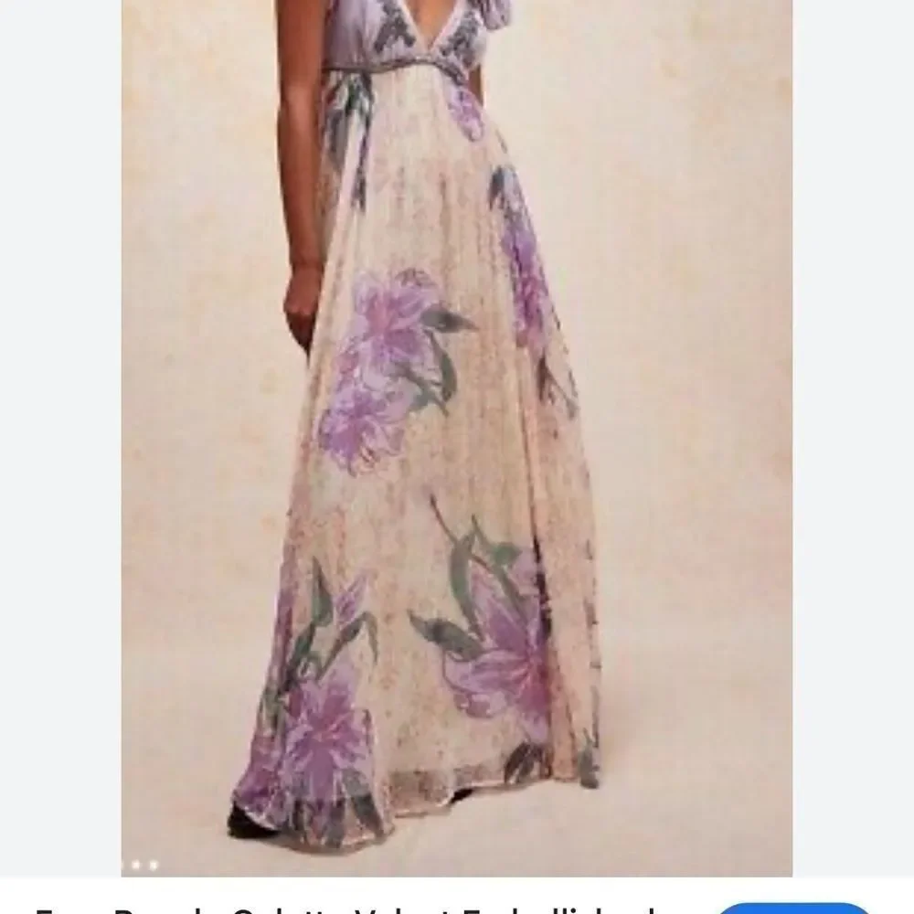 Free People Colette Velvet Embellished Sequins Embroidered Maxi Dress size 8